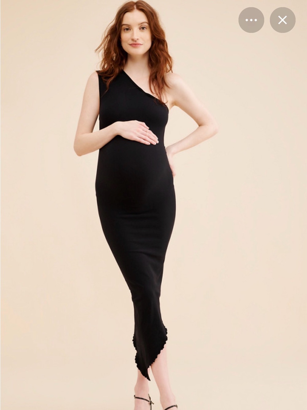 Asymmetric One-Shoulder Black Maternity Dress